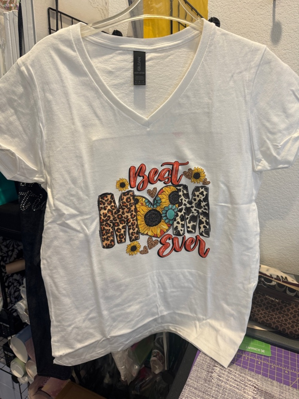 Gildan White V-Neck 'Best Mom Ever' Graphic Tee